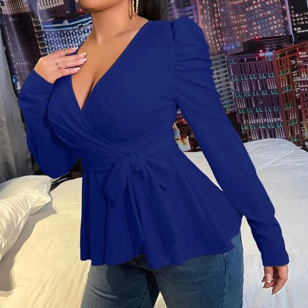 Luxe Puff Sleeve Peplum Sexy Blouse - Picture 9 of 9